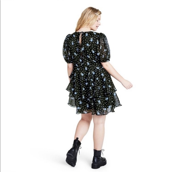 Sandy Liang X Target S, M, XL Floral Short Puff Sleeve Tiered Polka Dot Dress - Picture 14 of 17